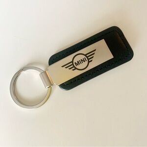 MINI Cooper Leather Silver Name Plate Keychain Key Ring